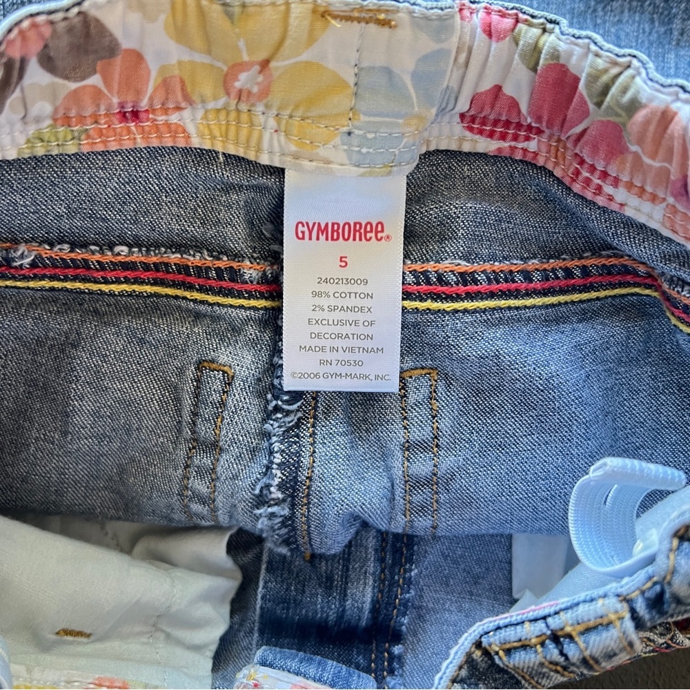 Y2K Gymboree Floral Embroidered Denim Capri Jeans Girls Size 5 - Picture 9 of 10